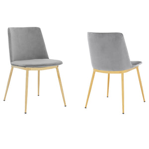 English Elm Opalyn Velvet Dining Chairs Set of 2 with Luxe Gold Metal Legs — Chic Upholstered Accent Seating for Home Gray B2736P354351