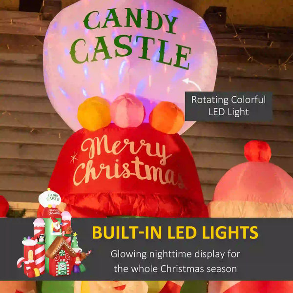 English Elm 10ft Inflatable Candy Castle with Led Lights Santa Penguin Holiday Yard Display T3971P404185