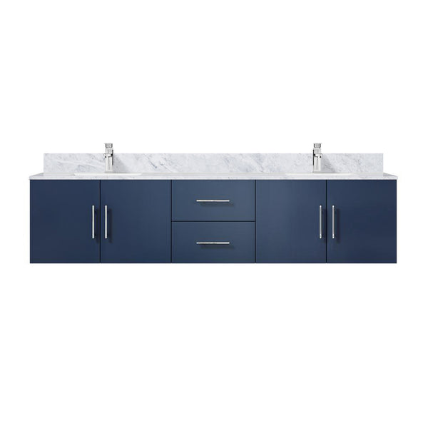 English Elm Navy Double Bath Vanity 80" W x 22" D with Carrara Marble Top, Soft-Close Storage & Chrome Faucet Set B2731P258728