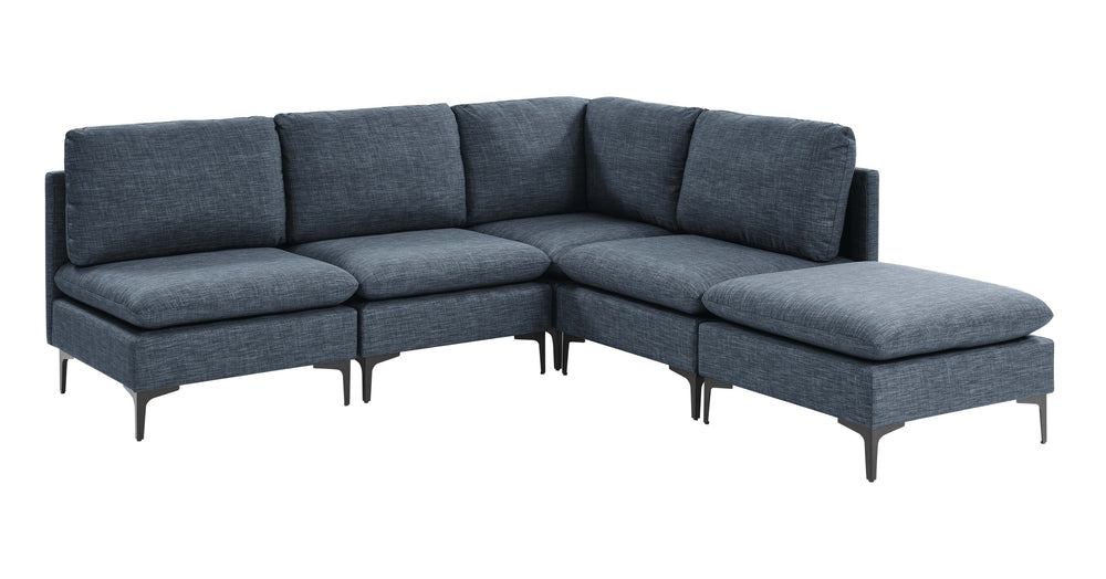 English Elm Linen Upholstered Sectional Sofa with Black Metal Legs Mid-century Modern Living Room Dark Blue B2748S00120