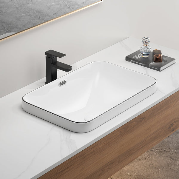 English Elm Ceramic Undermount Porcelain Basin Glazed Rectangular Sink for Modern Bathroom Vanity W3402P406916