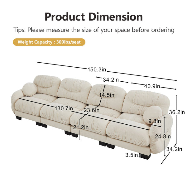 English Elm Pleated Chenille Modular Sofa with Ergonomic Foam Cushions and Sculptural Curved Armrests Beige W5656S00043
