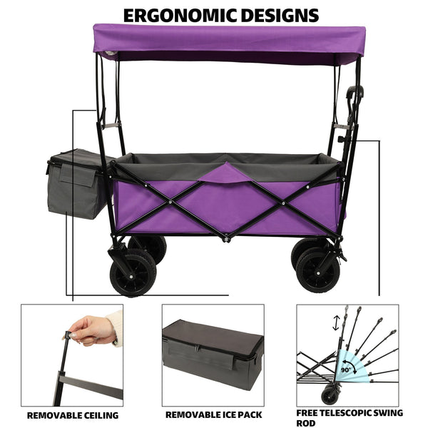 English Elm 480lbs Foldable All-terrain Wagon with Canopy Mosquito Net for Camping Outdoor W2932P253226