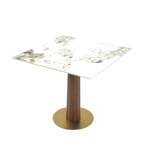 English Elm Modern Square Dining Table - 33.5" Sintered Stone Top With Wood Legs & Gold Base For Small Spaces P2 W1535S00599-GIGA