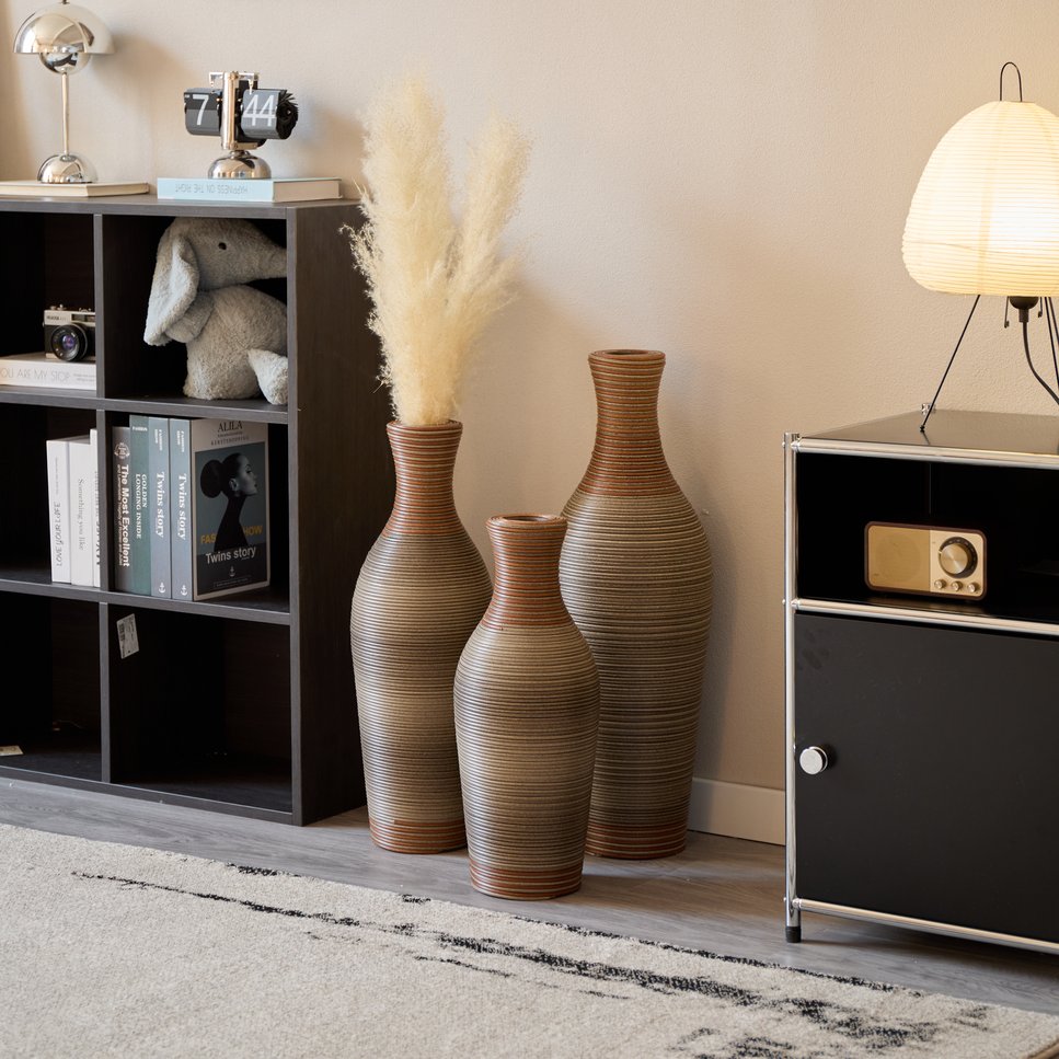 English Elm Desktop Brown Pvc Floor Vase Set of 3 Graduated Sculptural Pieces for Modern Entryways W2796P261491
