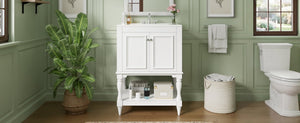 English Elm 24'' French Style Bathroom Vanity with Ceramic Sink Soft Close Cabinet and Drawer White N710P411341K