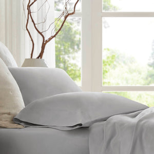 English Elm 4 Pieces Queen Sateen Sheet Set In Elegant Gray - Luxurious 100% Egyptian Cotton For Ultimate Comfort B035P381324