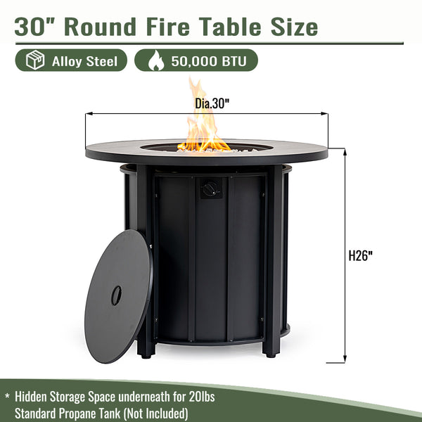 English Elm 30" 30inch Propane Fire Pit Table 50,000 BTU Steel Frame Wood Grain Ceramic Top Outdoor Patio W853P301524
