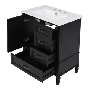 English Elm Christopher Knight Home® - 30" Bathroom Vanity with Ceramic Sink, Acacia & MDF Cabinet, Soft-Close Door & Drawers Black N759P346895B