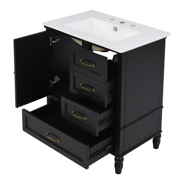 English Elm Christopher Knight Home® - 30" Bathroom Vanity with Ceramic Sink, Acacia & MDF Cabinet, Soft-Close Door & Drawers Black N759P346895B