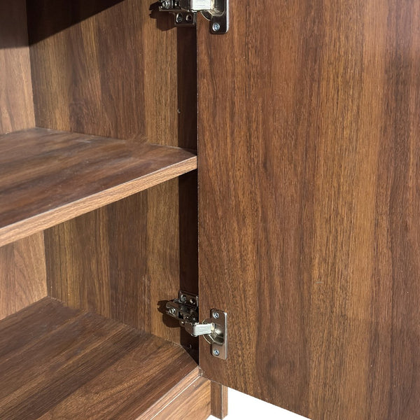English Elm Kitchen Walnut Buffet Cabinet with Wine Rack Open Shelving Drawers and Closed Storage W331P425319