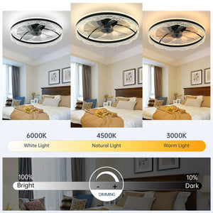 English Elm 24" Modern Quiet Ceiling Fan with LED Crystal Flush Mount, Hidden Blades, Dimmable Remote & App Control W2312P368706