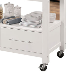 English Elm Stainless Steel Top & White Utility Cart with 3 Drawers, Open Shelf, Locking Casters, Mobile Workspace B062P209304