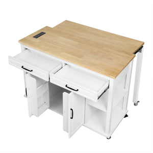 English Elm K&k Farmhouse Kitchen Island Extendable Table Rubber Wood Veneer Built-in Charging Storage White N707S215327W