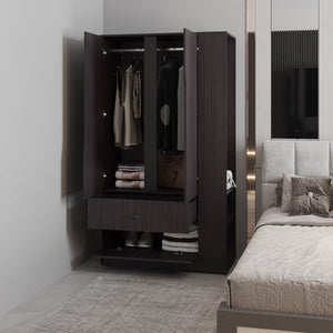 English Elm Armoire with Built-In Mirror and Ample Storage — 4 Doors, 2 Drawers, 4 Shelves, Eco-Friendly Finish Black 75.98 L x 24.02 W x 4.72 H B097S00218