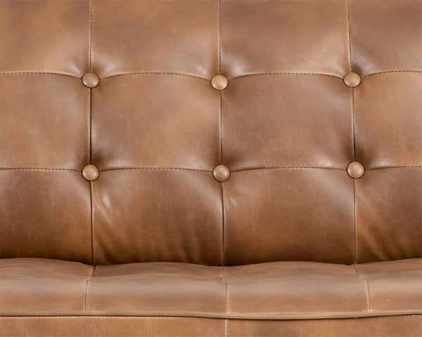 Sunpan DONNIE Sofa - Vintage Tobacco Tan Faux Leather, Mid-Century Modern Design with Cushions & Tufting 102507V