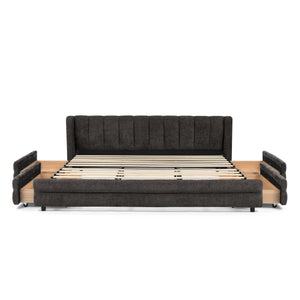 English Elm King Chenille Upholstered Platform Bed with Storage Drawers and Structured Headboard Dark Gray W487S00415