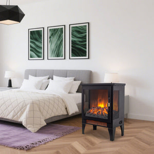 English Elm 18 Inch Freestanding Electric Fireplace Stove with 3d Led Flame and Matte Black Finish W1769P345279