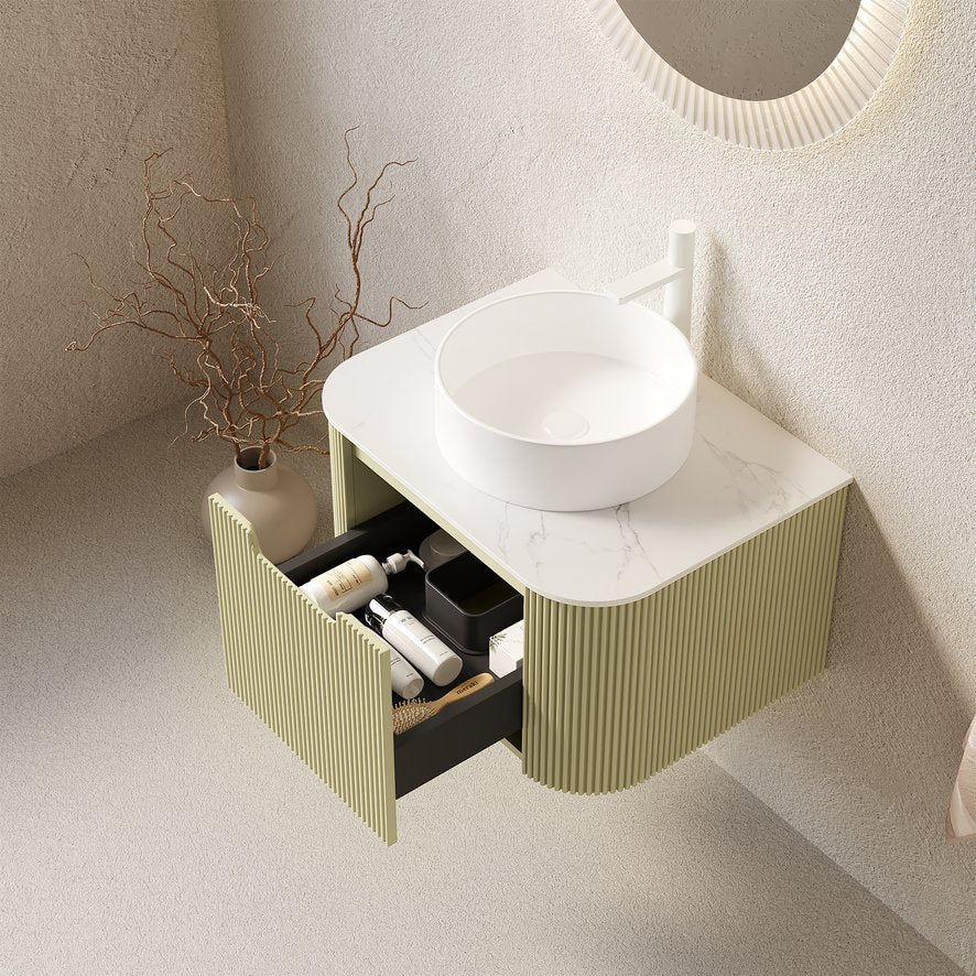 English Elm Dina Floating Bathroom Vanity with Sintered Stone Top and Crystal Glass Basin Light Green,White W2615S00559