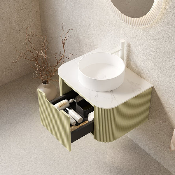 English Elm Dina Floating Bathroom Vanity with Sintered Stone Top and Crystal Glass Basin Light Green,White W2615S00559