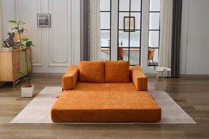 English Elm Modern Minimalist Sofa Fold-Out Convertible Floor Couch Bed with Removable Backrest Chenille Orange, Modular Comfort and Side Pockets W1829P186302