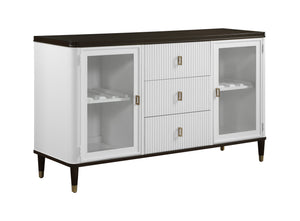 English Elm Carene White & Brown Finish Server with Tempered Glass, Drawer Glide, Durable Wood Veneer Storage B2726P246610