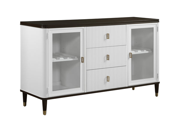English Elm Carene White & Brown Finish Server with Tempered Glass, Drawer Glide, Durable Wood Veneer Storage B2726P246610