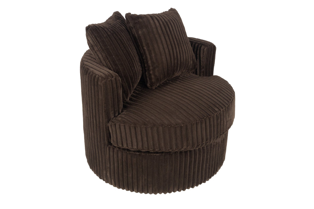 English Elm Comfortable Plush Fur-Like Corduroy Swivel Chair with Rounded Base, Removable Cushion & Pillows for Living Room Comfort Chocolate 34 L x 28 W x 35 H B011P369867