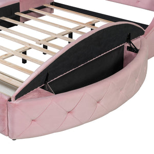 English Elm Upholstered Queen Platform Bed Velvet Wingback Frame with Storage Drawer and Side Stools Pink LP200815AAH