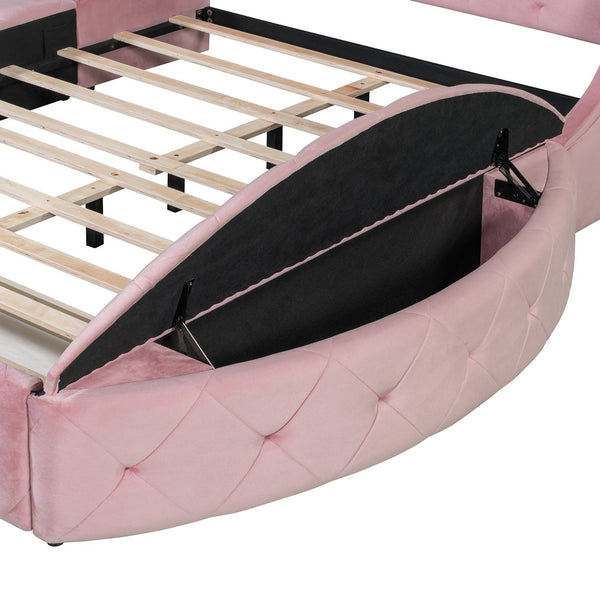 English Elm Upholstered Queen Platform Bed Velvet Wingback Frame with Storage Drawer and Side Stools Pink LP200815AAH