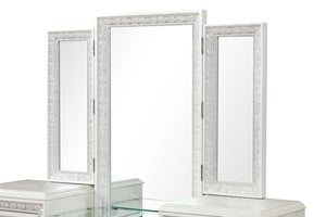 English Elm Traditional Creamy White Vanity Set with Stool, Tri-Fold Mirror, USB Port, Silver Accents, 72"W elegante B2741S00675