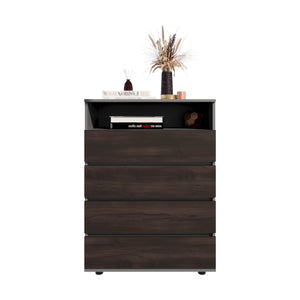 English Elm Dresser, 4 Drawers 1 Shelf in Matt Gray & Dark Oak — Elegant, FSC-Certified Storage for Bedroom Decor B097P369437