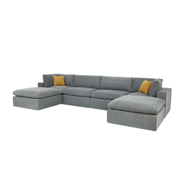 English Elm Modular Cloud Sectional Sofa Deep Seat U-shape Design for Large Living Rooms Light Grey W5568S00007