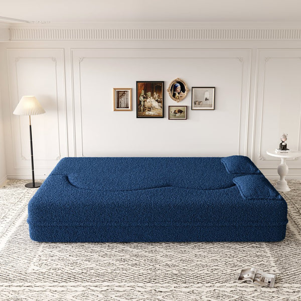 English Elm Modern Full Size Folding Sofa Bed with Teddy Fabric, Foam-Filled 15" Sleeper, 2 Pillows, No Assembly Required Blue W1885P272263