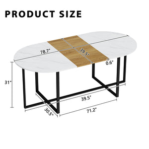 English Elm Sn-ovt200-8-whwd Oval Faux Marble Two-tone Dining Table with Sturdy Metal Base W3875P372903
