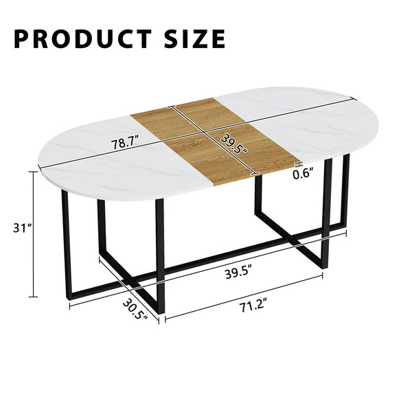 English Elm Sn-ovt200-8-whwd Oval Faux Marble Two-tone Dining Table with Sturdy Metal Base W3875P372903