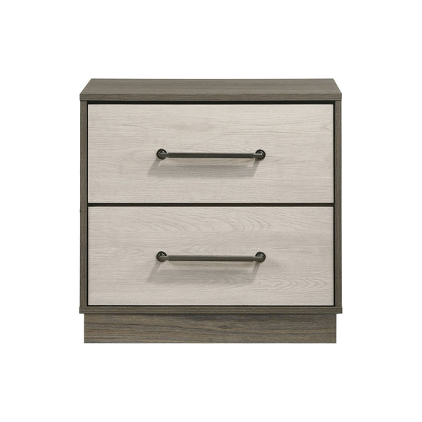 English Elm 2-drawer Nightstand Floating Base Grey Oak Melamine Finish Antique Nickel Hardware B016P460455