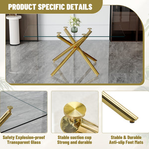 English Elm Table Modern Luxurious Transparent Glass Dining Set With 8 Dark Gray Pu Chairs & Gold Legs W1151S02592-GIGA