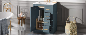 English Elm 24" Bathroom Vanity With Ceramic Sink - Stylish Blue Cabinet, Soft-Close Drawers & Modern Elegance N710P341038C