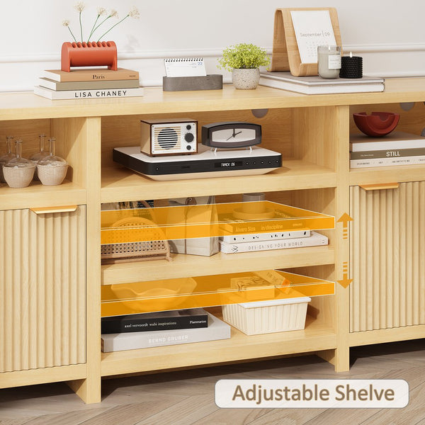 English Elm Highboy Media Console with Led Lighting Fluted Panels and Storage for Living Room T3773P416497