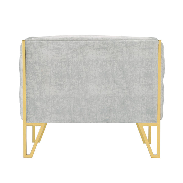 English Elm Vector Velvet Lounge Chair Gray — Luxurious Tufted Velvet, Polished Brass Stainless Frame, 300lb Capacity B365P398027