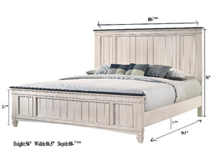 English Elm 1pc Rustic Industrial Queen Panel Bed with Cutout Headboard and Bench-Style Footboard, Solid Wood Finish Beige+Brown 85 L x 40.25 W x 6.15 H B011S01347