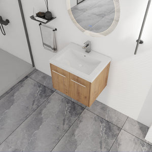 English Elm 24 Inch Floating Bathroom Vanity with Resin Sink, Soft-Close Doors, Wall-Mounted Storage, Modern Compact Design W999P188185