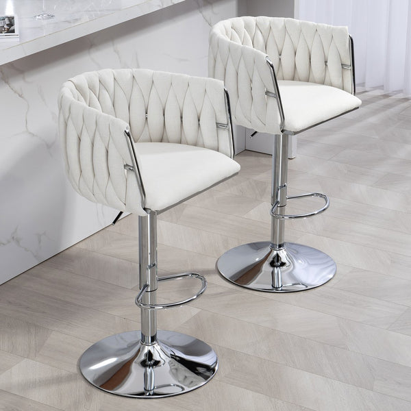 English Elm 360° Swivel Bar Stools Set of 2 with High-Rebound Cushions, Adjustable Counter Height, Sleek Chrome Frame for Kitchen Island and Cafe Seating Beige W2215P184992