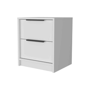English Elm Washington White Nightstand with Two Large Drawers and Open Shelf — Elegant Compact Bedroom Storage B128P148987