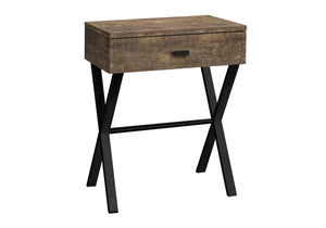 English Elm Accent Table Rustic Wood-Look End Table with Black Metal X Base, Nightstand with Drawer for Living Room Brown 22 L x 14 W x 7 H B2710P219287