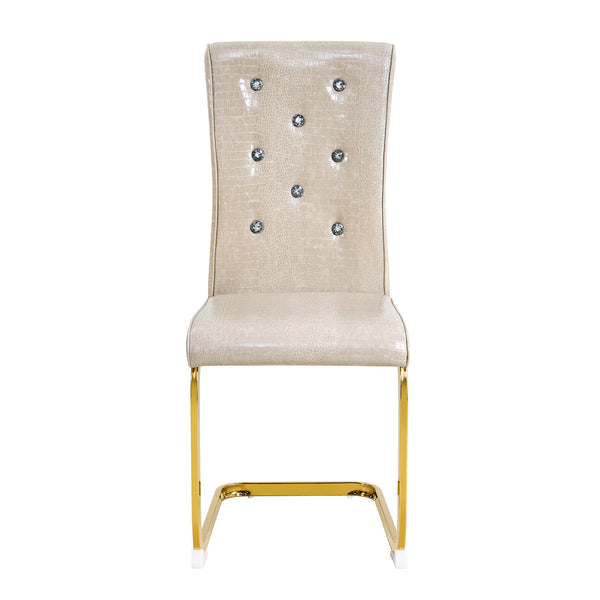 English Elm Set of 2 Glam Faux Alligator Pvc Dining Chairs with Crystal Buckle Bow Legs Beige W3875P371042