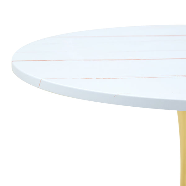 English Elm Round Faux Marble Tulip Pedestal Dining Table Mid Century Modern for Small Bistro Spaces Gold+White W2920P400992