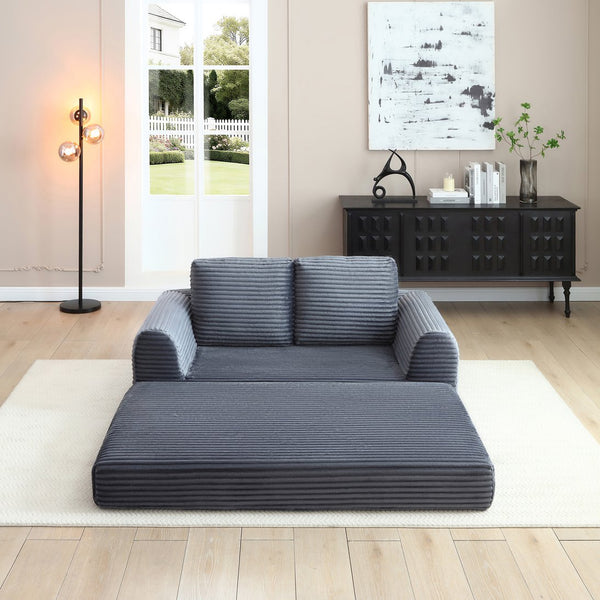 English Elm 2-in-1 Corduroy Futon Loveseat Sleeper Modular Floor Couch for Studio Living Rooms Grey W1117P415684