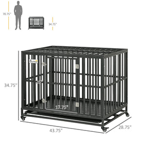 English Elm Pawhut Steel Dog Kennel with Lockable Casters Slide Trays and Anti-pinch Floor Grid W2225P217155